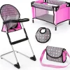 Doll's High Chair and Travel Bed Set - Polka Dots
